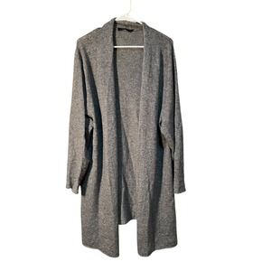 Lusso Cashmere Womens Plus Sz 2X Open Front Duster Cardigan Sweater Heather Gray